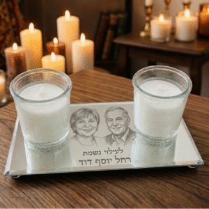 מעמד  זוגי קריסטל מראה לנר נשמה עם חריטת תמונה